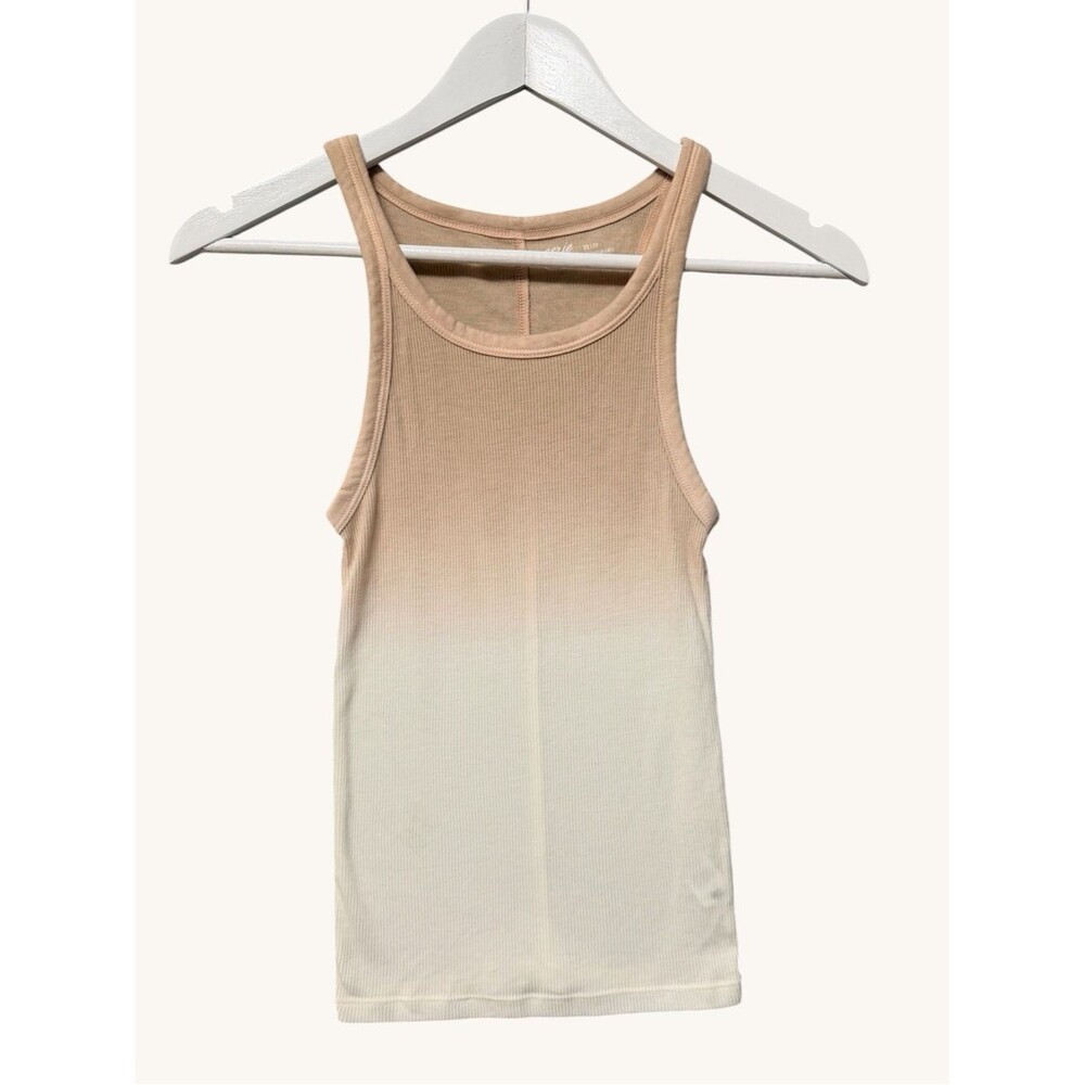 American Eagle Scoop Neck Ribbed Tank Top NWT Size XS Beige Cream Ombre Fitted